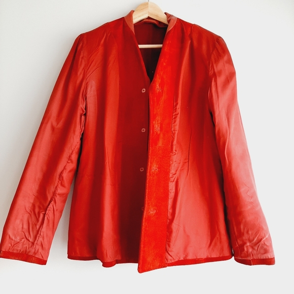 DANIER Genuine Suede Button Front Blazer Jacket Vibrant Red Short Coat Sz L - Picture 12 of 15